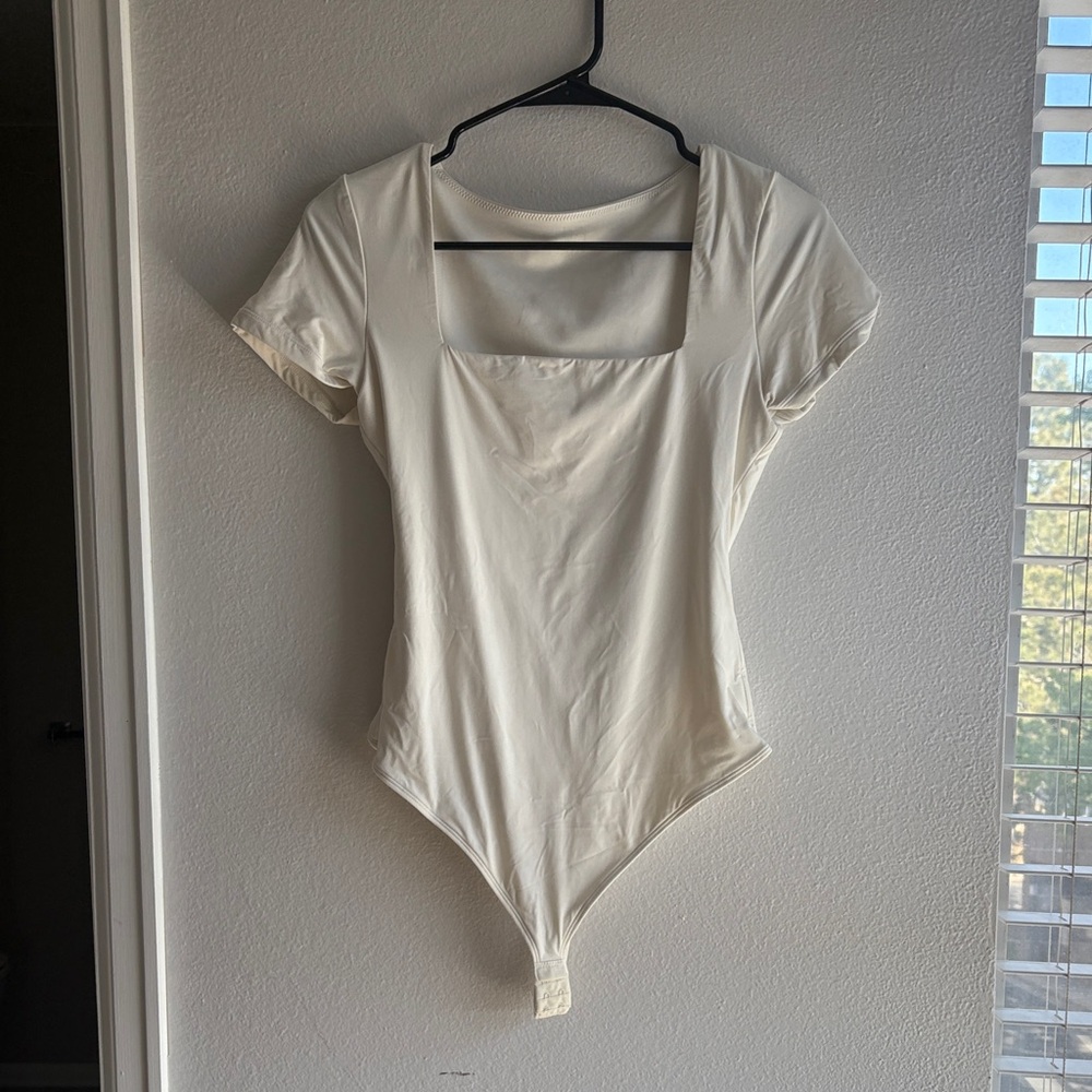 Classic Square-Neck Short Sleeve Bodysuit in Cream